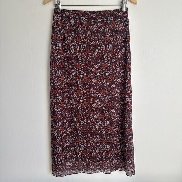 Y2K Floral Mesh Midi Skirt Sz M Fairy Grunge Ditzy Floral Fairycore 90s Daisy - Picture 5 of 7